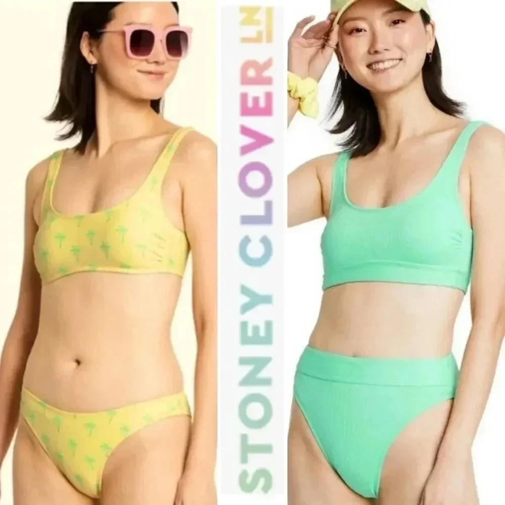 NWT! Stoney Clover Ln X Target Palm Tree Bikini Top & Solid Green Bottoms S 4 6